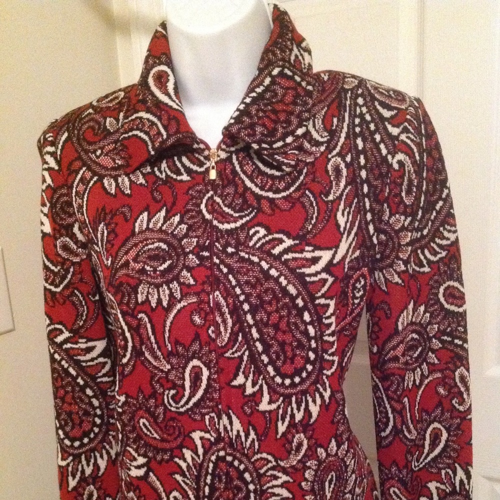 ST JOHN 4 KNIT Paisley Red LS Top Jacket